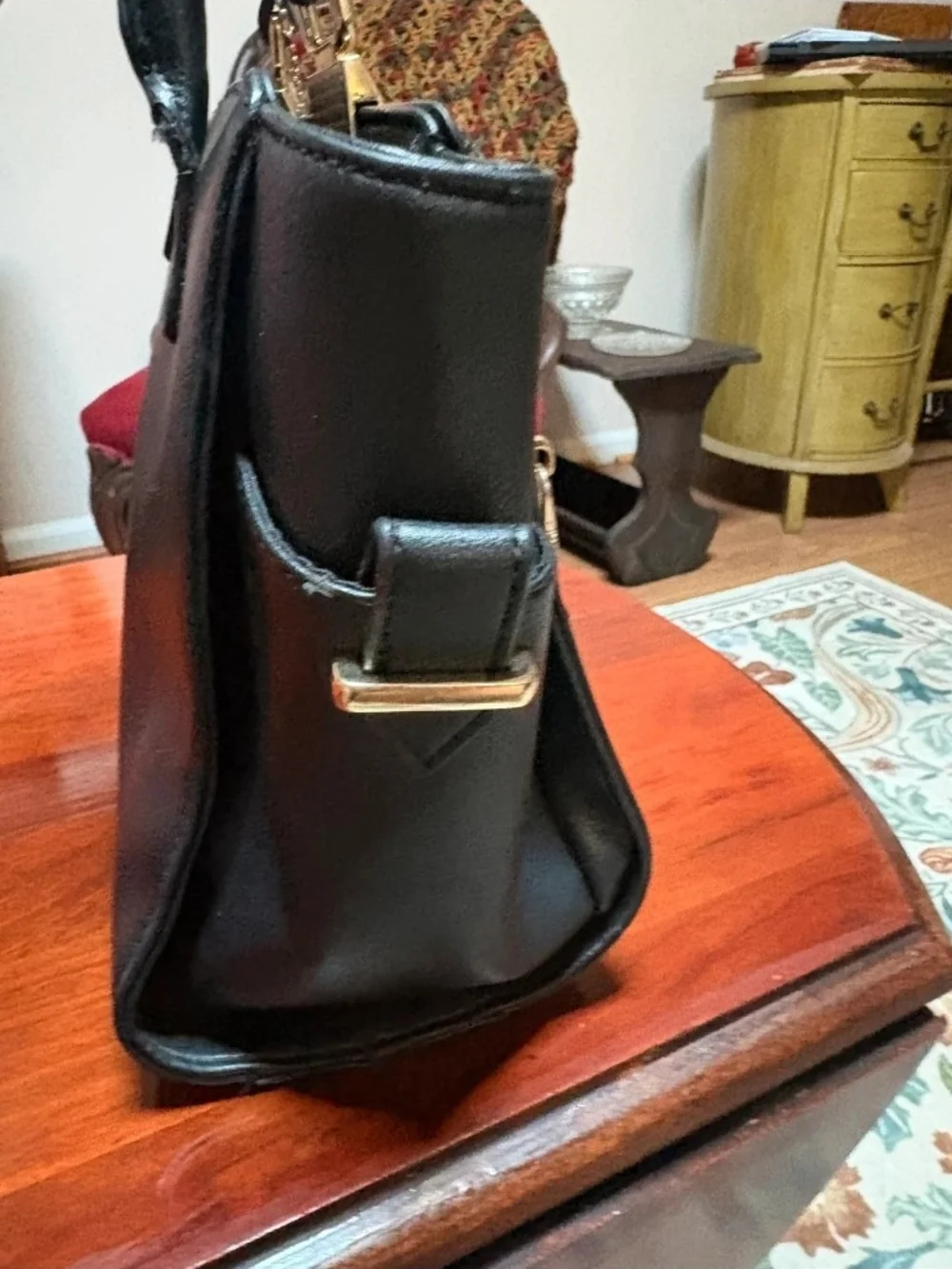 Big Buddha Black Handbag with Gold Hardware - Chic Structured Tote
